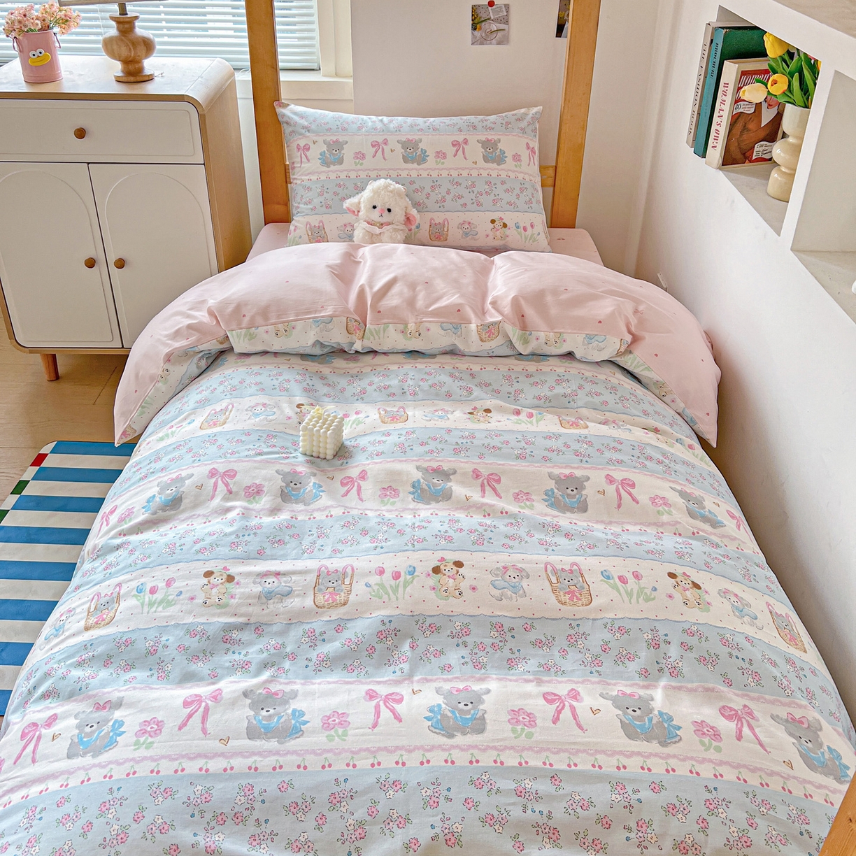 91家纺网 家纺一手货源 找家纺 名兮2025新款全棉纯棉13372学生床多件套 花篮熊