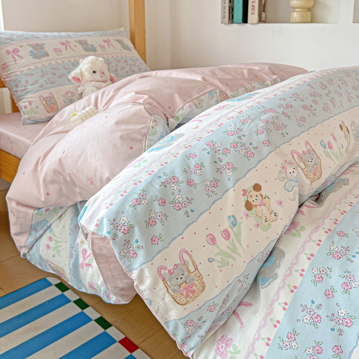 91家纺网 家纺一手货源 找家纺 名兮2025新款全棉纯棉13372学生床多件套 花篮熊