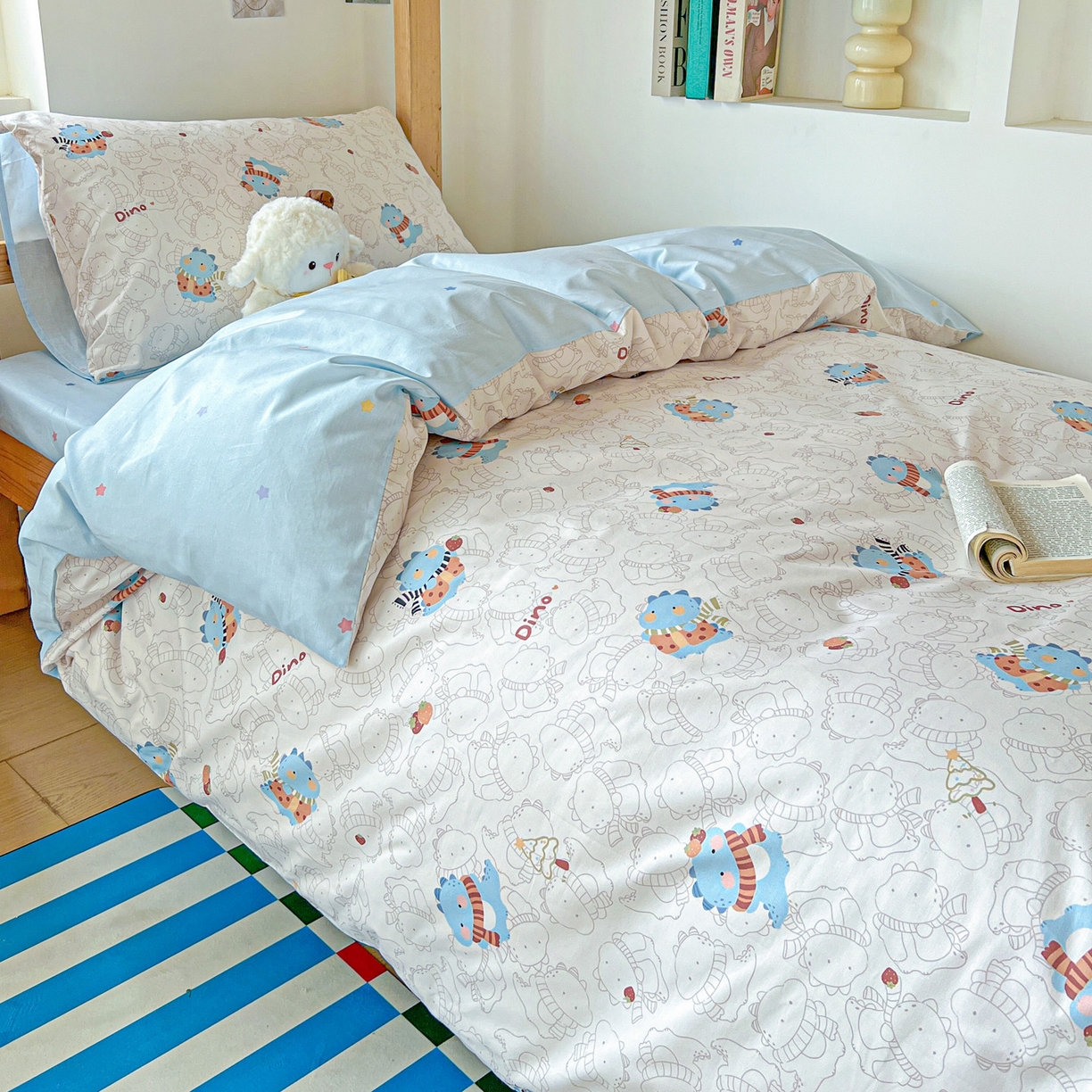 91家纺网 家纺一手货源 找家纺 名兮2025新款全棉纯棉13372学生床多件套 萌龙崽崽