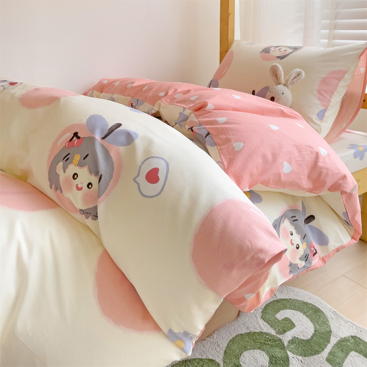 91家纺网 家纺一手货源 找家纺 名兮2025新款全棉纯棉13372学生床多件套 蜜桃女孩