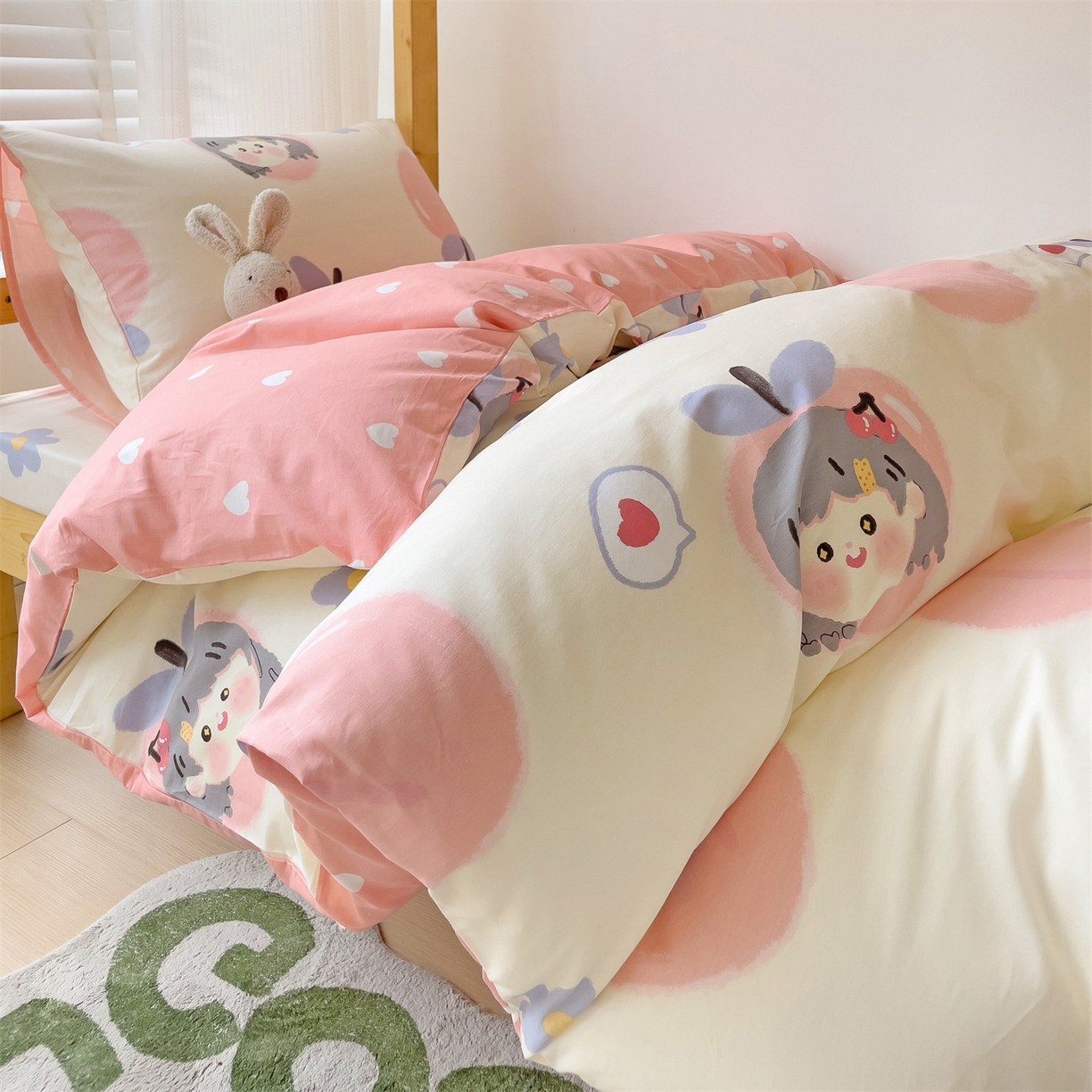 91家纺网 家纺一手货源 找家纺 名兮2025新款全棉纯棉13372学生床多件套 蜜桃女孩