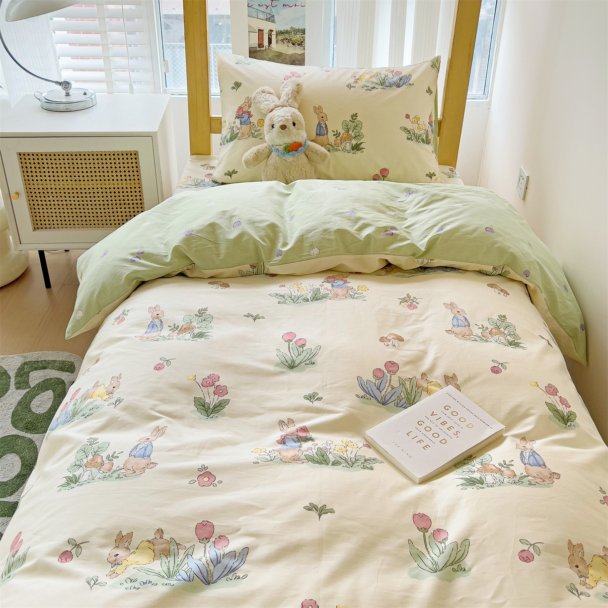 91家纺网 家纺一手货源 找家纺 名兮2025新款全棉纯棉13372学生床多件套 蘑菇小兔