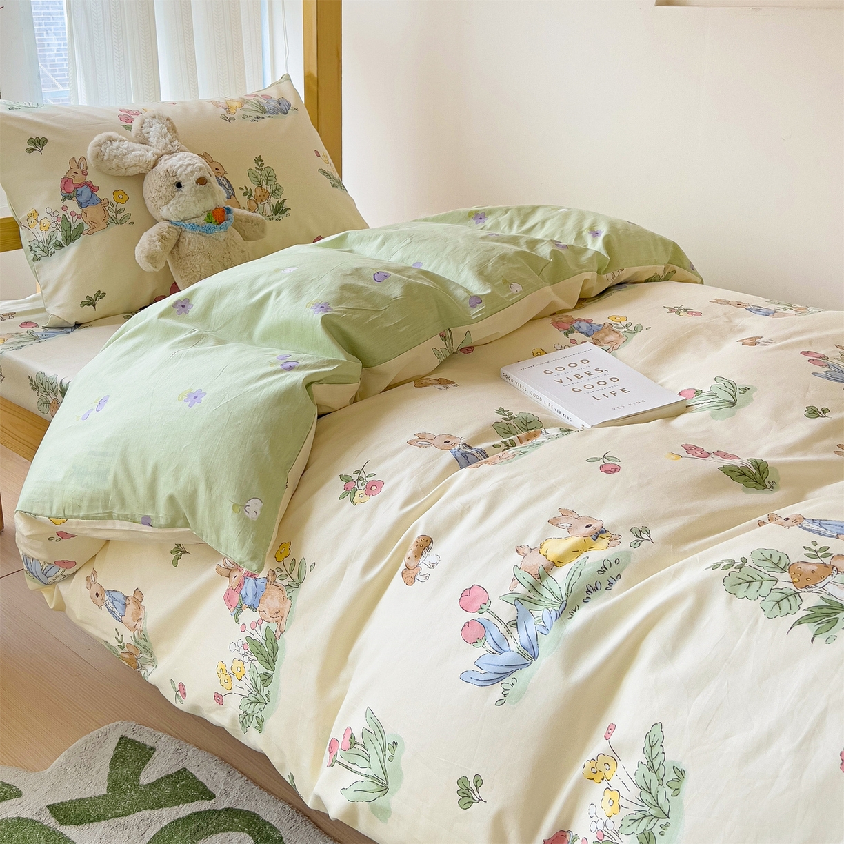 91家纺网 家纺一手货源 找家纺 名兮2025新款全棉纯棉13372学生床多件套 蘑菇小兔