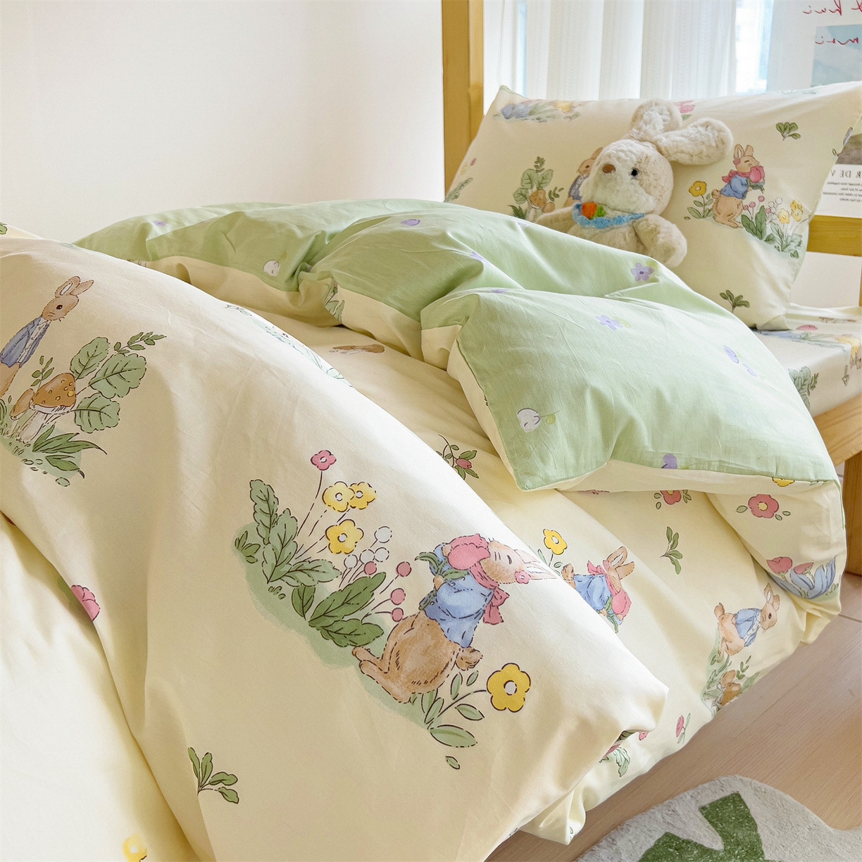 91家纺网 家纺一手货源 找家纺 名兮2025新款全棉纯棉13372学生床多件套 蘑菇小兔