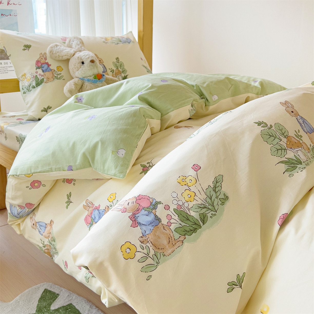 91家纺网 家纺一手货源 找家纺 名兮2025新款全棉纯棉13372学生床多件套 蘑菇小兔