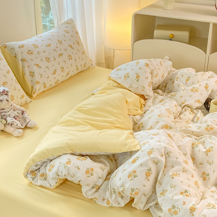 91家纺网 家纺一手货源 找家纺 （总）雅阁尔家纺 2025新款直播小红书ins风针织提花双层纱四件套小碎花被套床笠三件套-叠拍