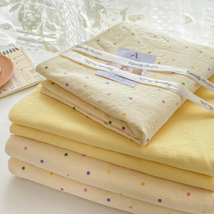 91家纺网 家纺一手货源 找家纺 （总）雅阁尔家纺 2025新款直播小红书ins风针织提花双层纱四件套小碎花被套床笠三件套-叠拍