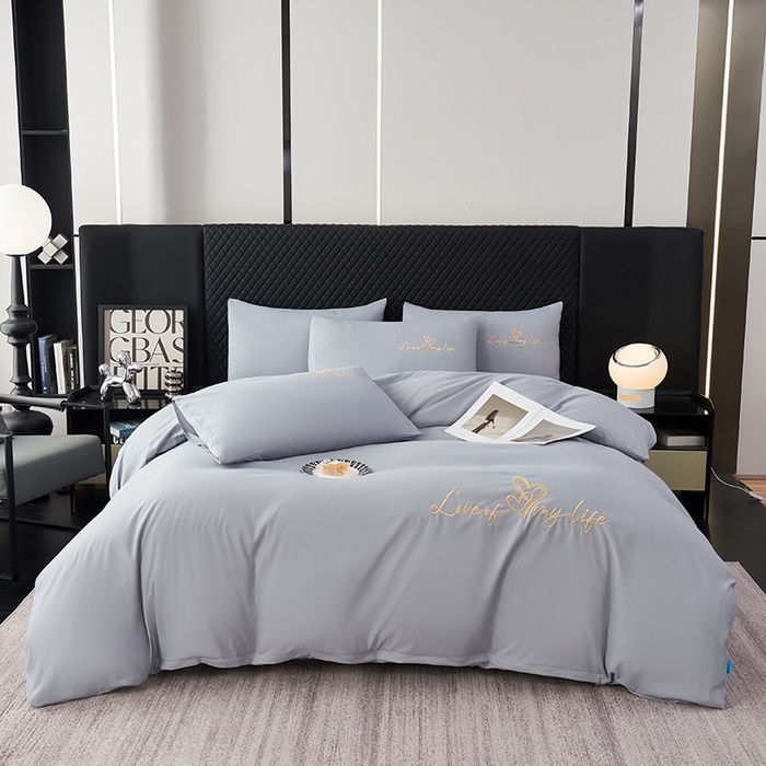 鑫缘家纺 2025新款水洗磨毛纯色绣花四件套（110克） 星空灰