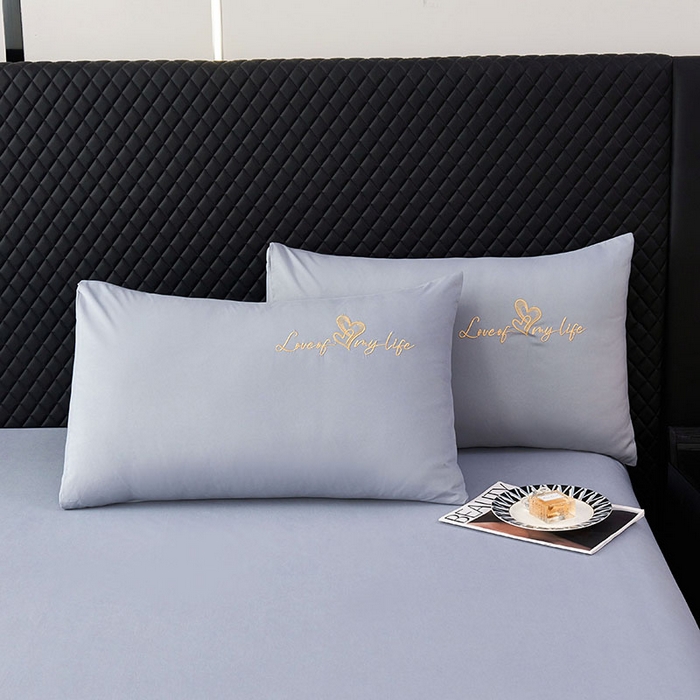 91家纺网 家纺一手货源 找家纺 鑫缘家纺 2025新款水洗磨毛纯色绣花四件套（110克） 星空灰