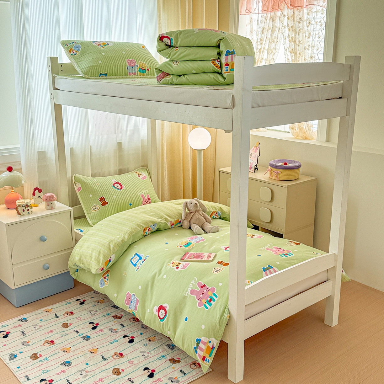 沐辰 2025春夏新款A类全棉纯棉学生床床盖三件套 欢乐兔