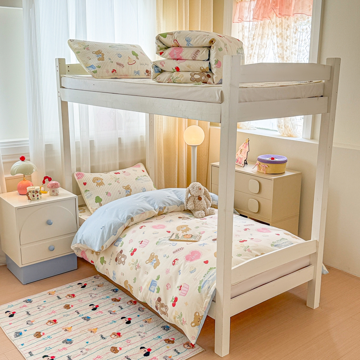 沐辰 2025春夏新款A类全棉纯棉学生床床盖三件套 梦幻小狗