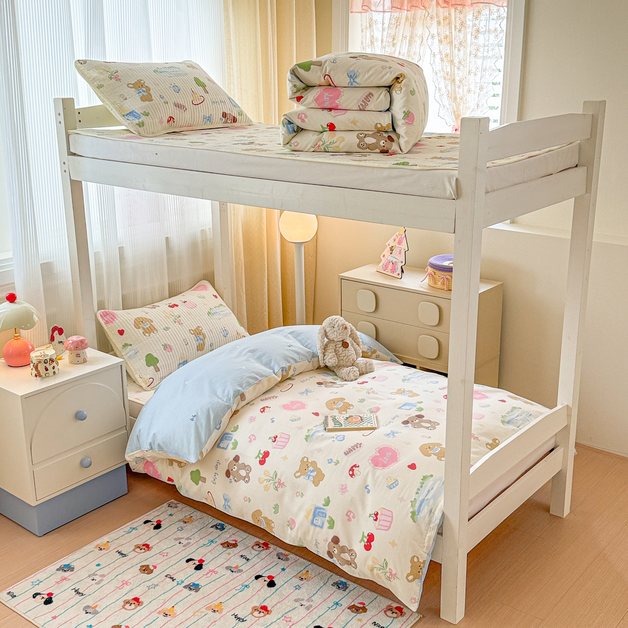 91家纺网 家纺一手货源 找家纺 沐辰 2025春夏新款A类全棉纯棉学生床床盖三件套 梦幻小狗