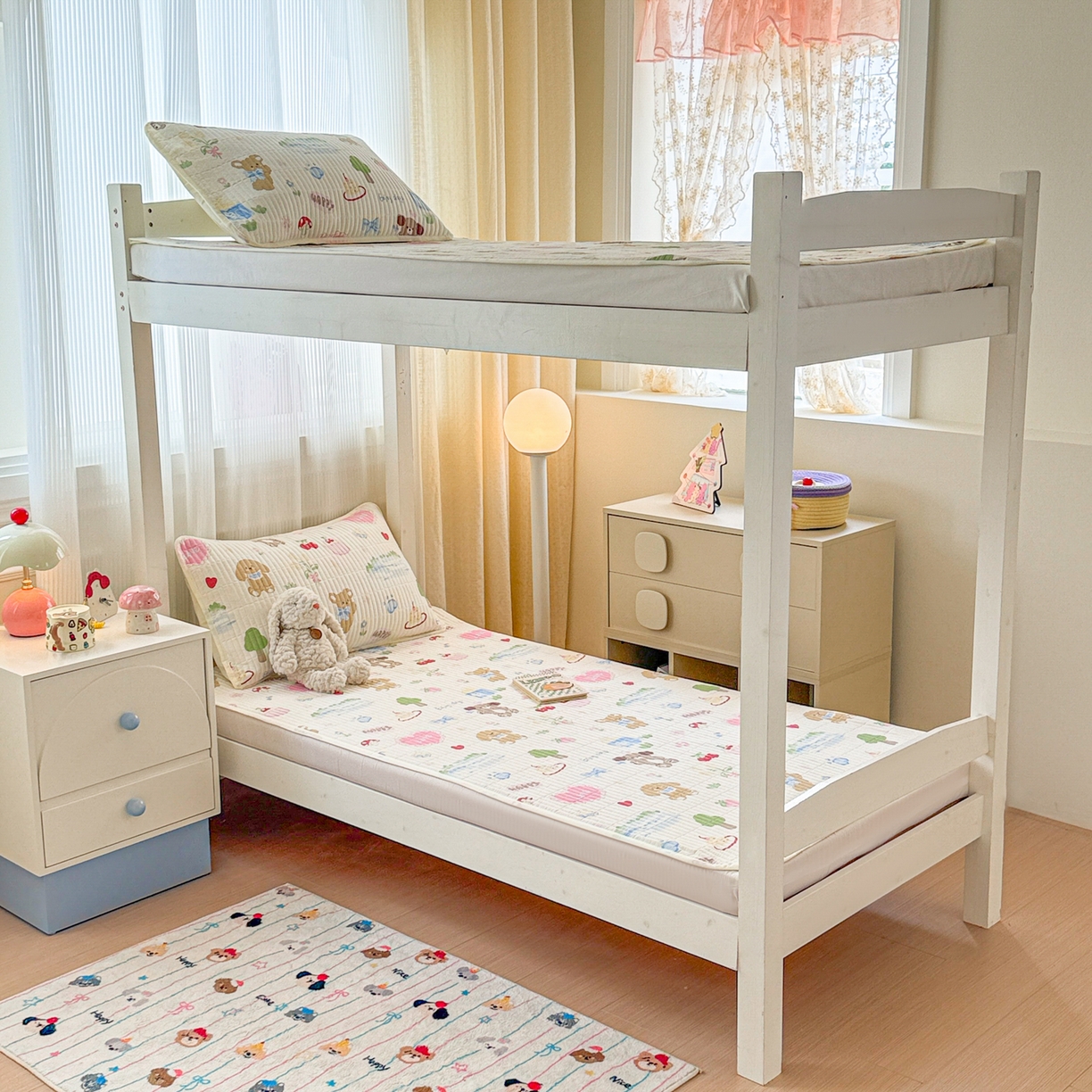 91家纺网 家纺一手货源 找家纺 沐辰 2025春夏新款A类全棉纯棉学生床床盖三件套 梦幻小狗