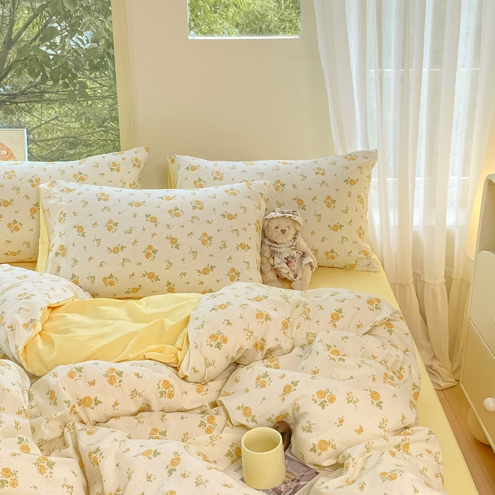 91家纺网 家纺一手货源 找家纺 雅阁尔家纺 2025新款直播小红书ins风针织提花双层纱四件套小碎花被套床笠三件套-叠拍 半岛花园