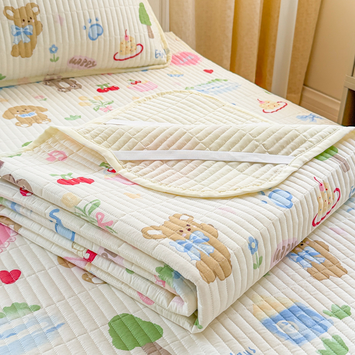 91家纺网 家纺一手货源 找家纺 沐辰 2025春夏新款A类全棉纯棉学生床床盖三件套 梦幻小狗