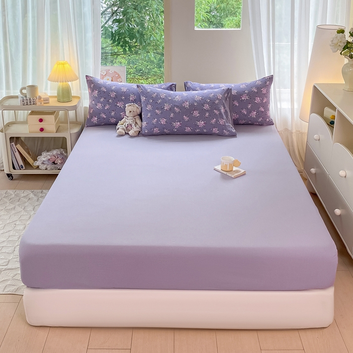 91家纺网 家纺一手货源 找家纺 雅阁尔家纺 2025新款直播小红书ins风针织提花双层纱四件套小碎花被套床笠三件套-叠拍 豆蔻年华