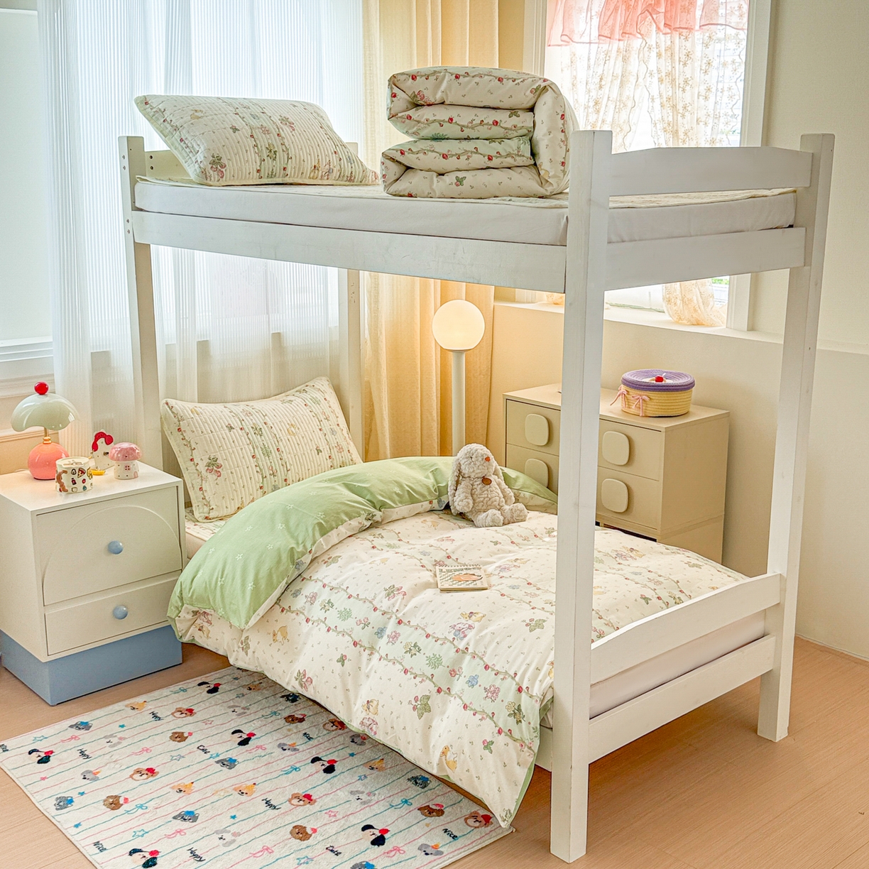 沐辰 2025春夏新款A类全棉纯棉学生床床盖三件套 青葱兔