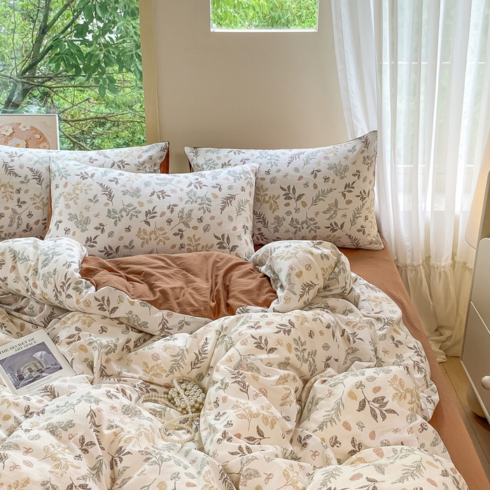 91家纺网 家纺一手货源 找家纺 雅阁尔家纺 2025新款直播小红书ins风针织提花双层纱四件套小碎花被套床笠三件套-叠拍 金枝玉叶