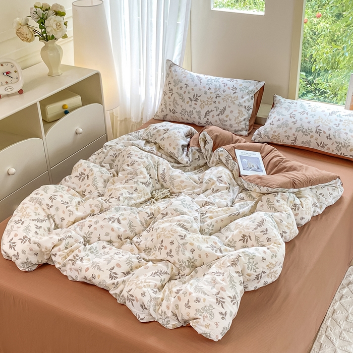 91家纺网 家纺一手货源 找家纺 雅阁尔家纺 2025新款直播小红书ins风针织提花双层纱四件套小碎花被套床笠三件套-叠拍 金枝玉叶