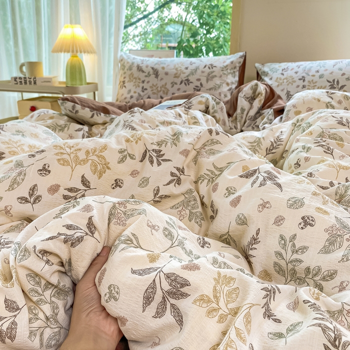 91家纺网 家纺一手货源 找家纺 雅阁尔家纺 2025新款直播小红书ins风针织提花双层纱四件套小碎花被套床笠三件套-叠拍 金枝玉叶