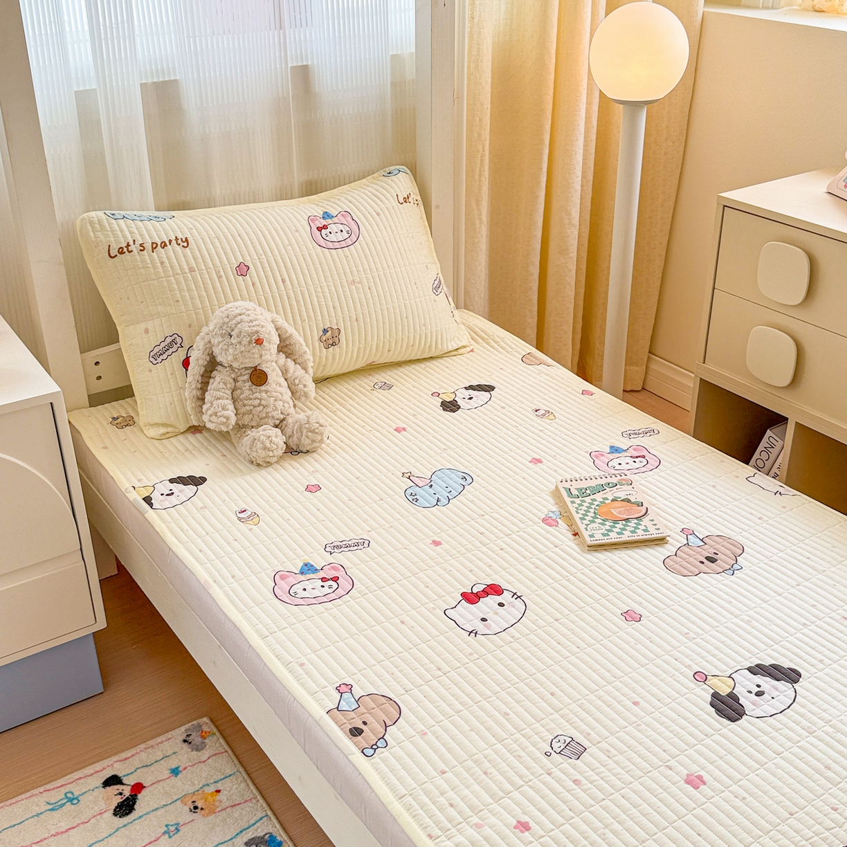 91家纺网 家纺一手货源 找家纺 沐辰 2025春夏新款A类全棉纯棉学生床床盖三件套 生日派对