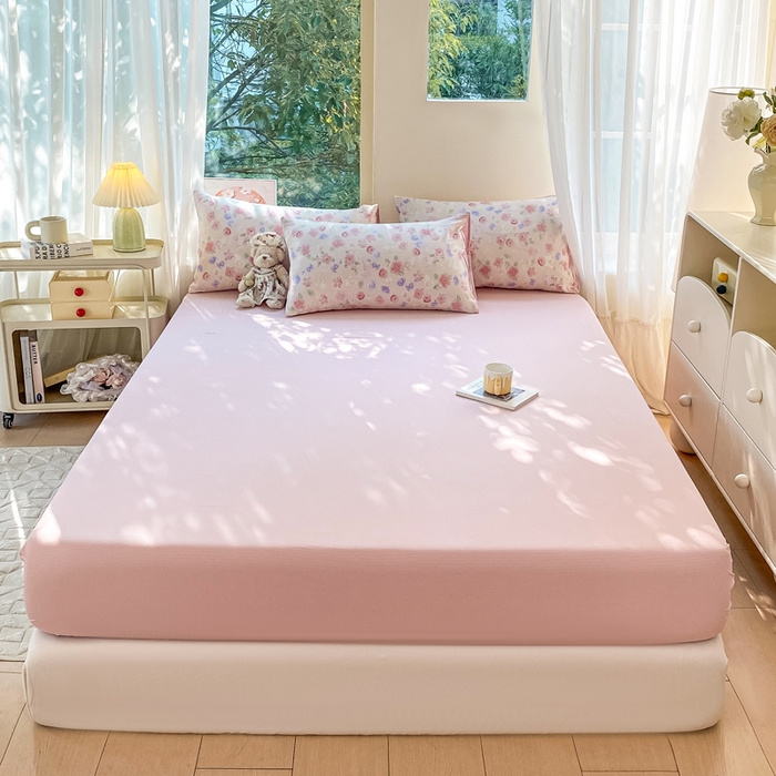 91家纺网 家纺一手货源 找家纺 雅阁尔家纺 2025新款直播小红书ins风针织提花双层纱四件套小碎花被套床笠三件套-叠拍 山花烂漫