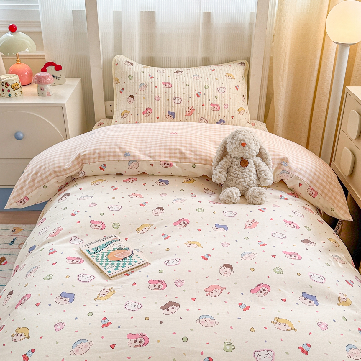 91家纺网 家纺一手货源 找家纺 沐辰 2025春夏新款A类全棉纯棉学生床床盖三件套 幼稚园