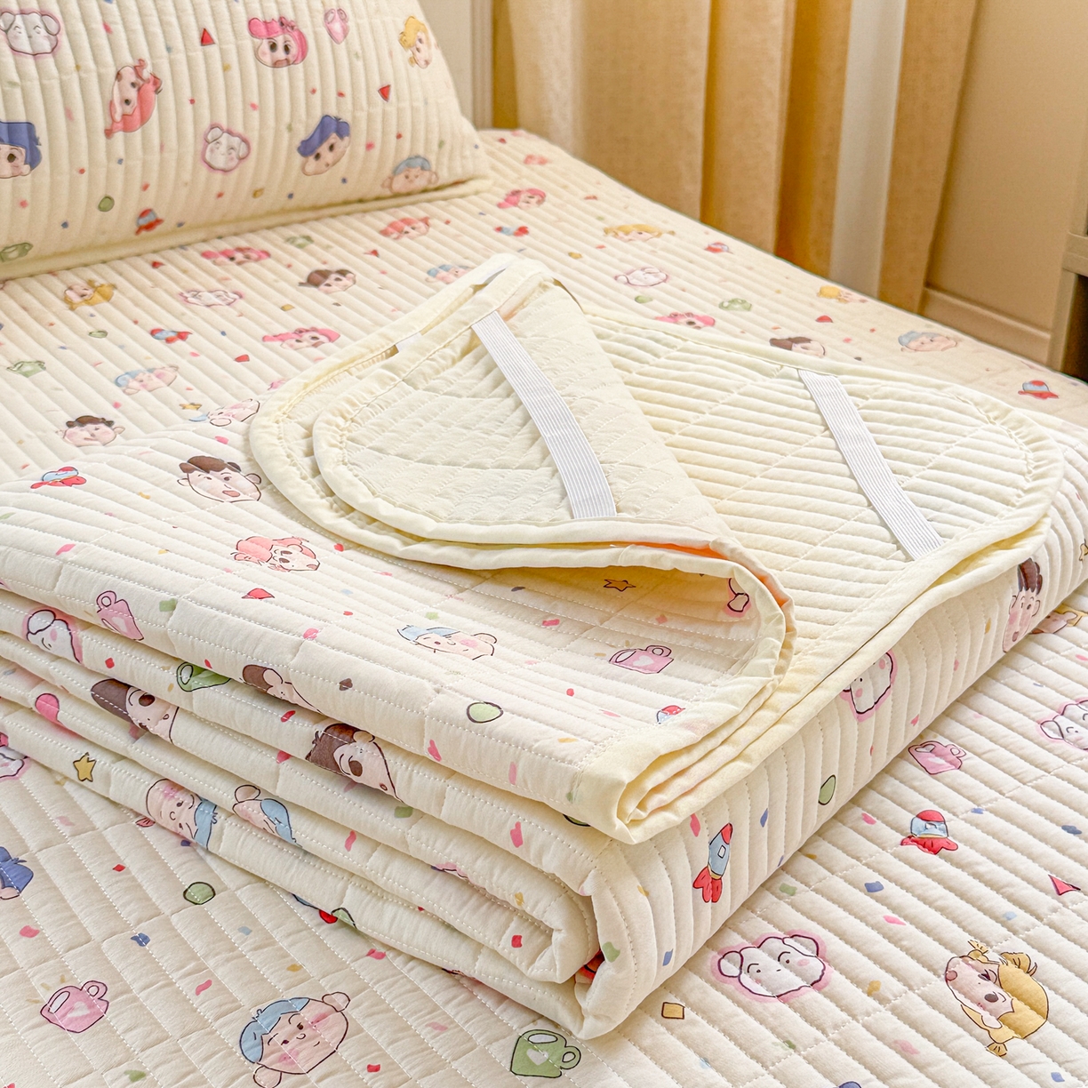 91家纺网 家纺一手货源 找家纺 沐辰 2025春夏新款A类全棉纯棉学生床床盖三件套 幼稚园