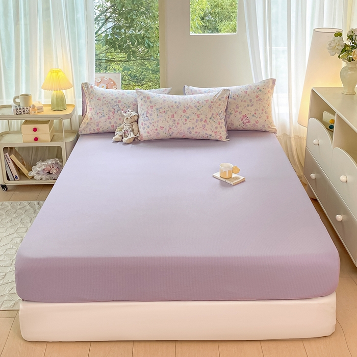 91家纺网 家纺一手货源 找家纺 雅阁尔家纺 2025新款直播小红书ins风针织提花双层纱四件套小碎花被套床笠三件套-叠拍 逃之夭夭