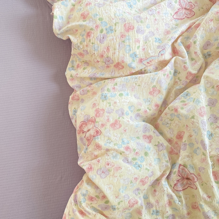 91家纺网 家纺一手货源 找家纺 雅阁尔家纺 2025新款直播小红书ins风针织提花双层纱四件套小碎花被套床笠三件套-叠拍 逃之夭夭