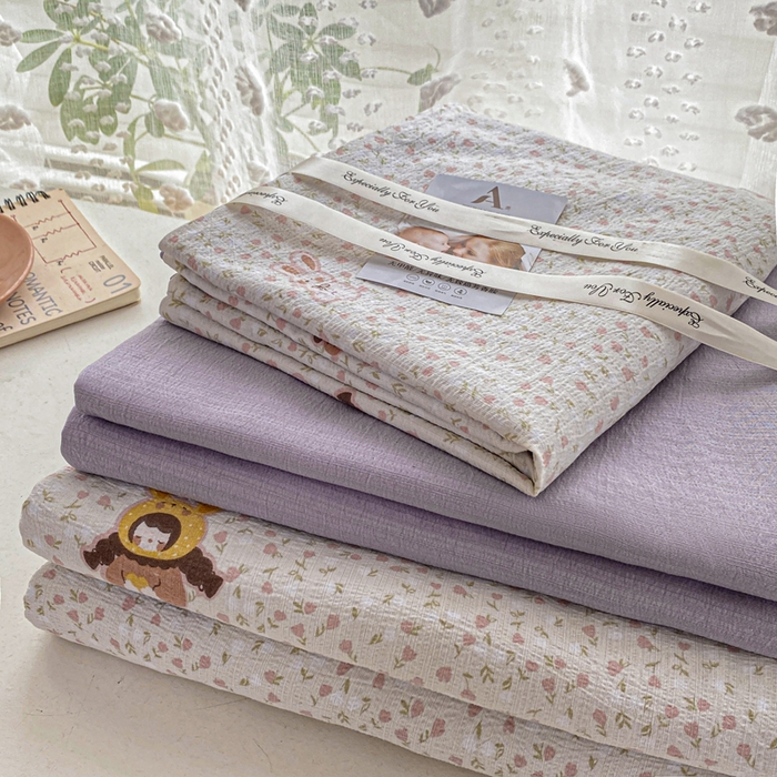 雅阁尔家纺 2025新款直播小红书ins风针织提花双层纱四件套小碎花被套床笠三件套-叠拍 小萝莉