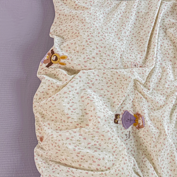 91家纺网 家纺一手货源 找家纺 雅阁尔家纺 2025新款直播小红书ins风针织提花双层纱四件套小碎花被套床笠三件套-叠拍 小萝莉