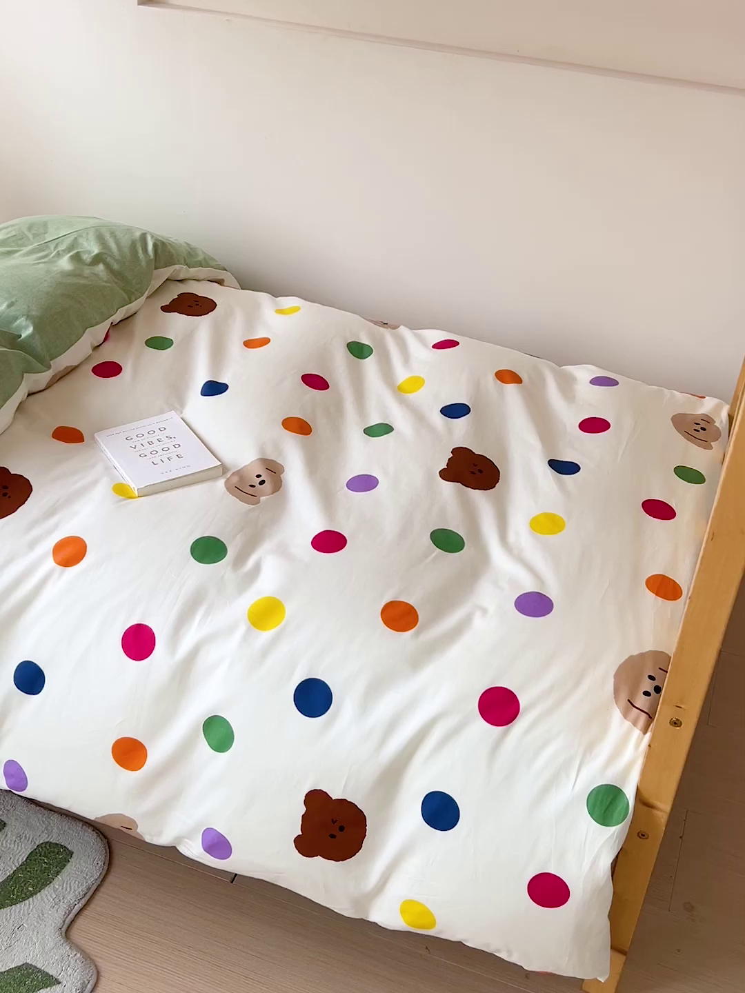 91家纺网 家纺一手货源 找家纺 名兮2025新款全棉纯棉13372学生床多件套 波点小熊