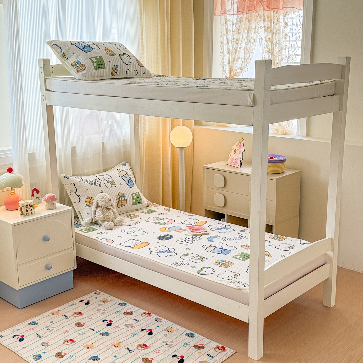 91家纺网 家纺一手货源 找家纺 沐辰 2025春夏新款A类全棉纯棉学生床床盖三件套 早安小熊