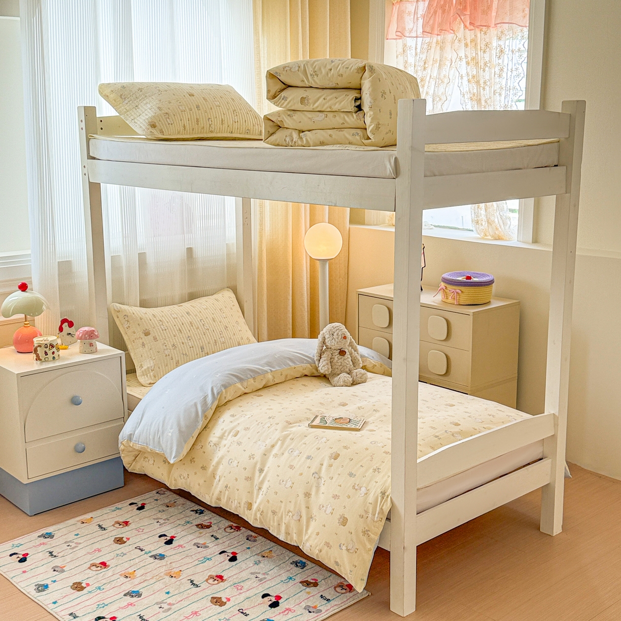 沐辰 2025春夏新款A类全棉纯棉学生床床盖三件套 庄园小鸭