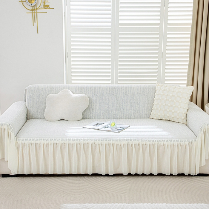 91家纺网 家纺一手货源 找家纺 沐沐家纺 2026春夏新款宛柔裙边沙发巾 宛柔裙边-灰色