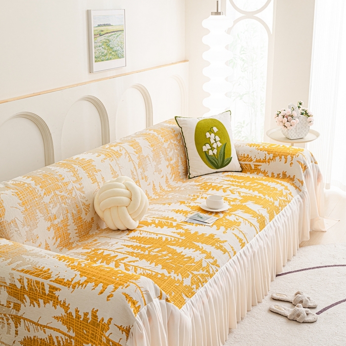 沐沐家纺 2026春夏新款枝荫沙发巾 枝荫-落日黄