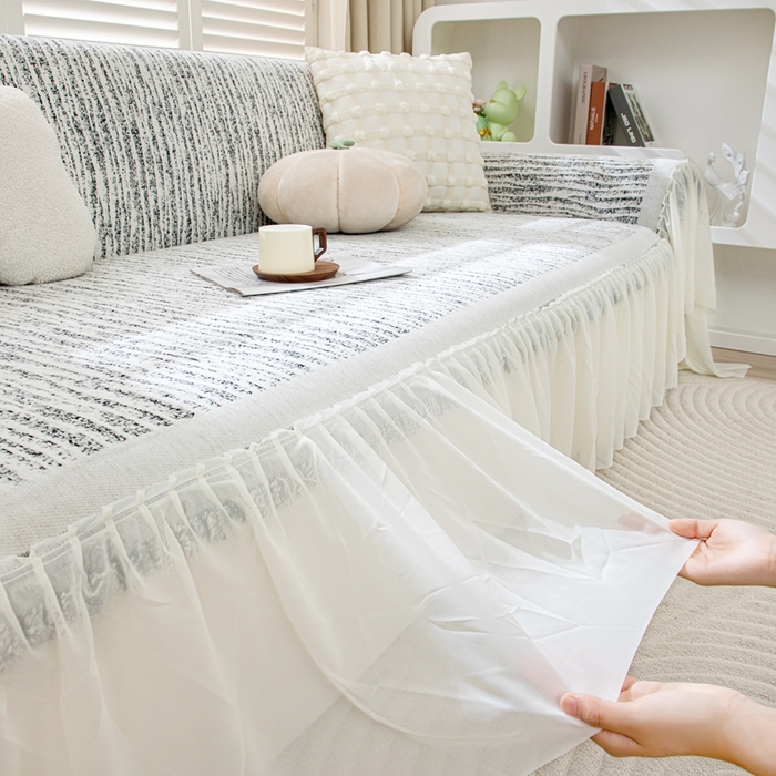 沐沐家纺 2026春夏新款宛柔裙边沙发巾 宛柔裙边-黑色