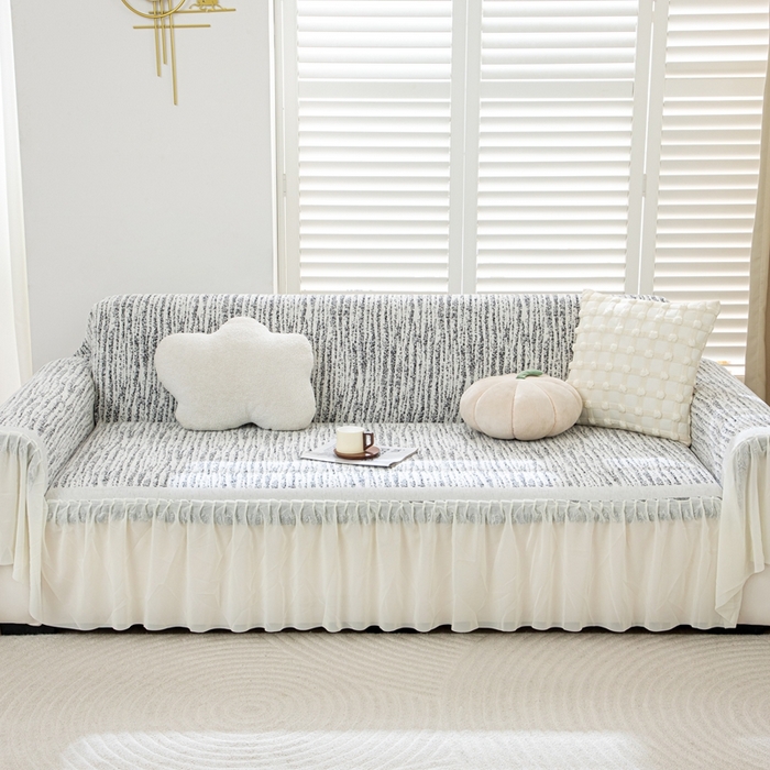 91家纺网 家纺一手货源 找家纺 沐沐家纺 2026春夏新款宛柔裙边沙发巾 宛柔裙边-黑色