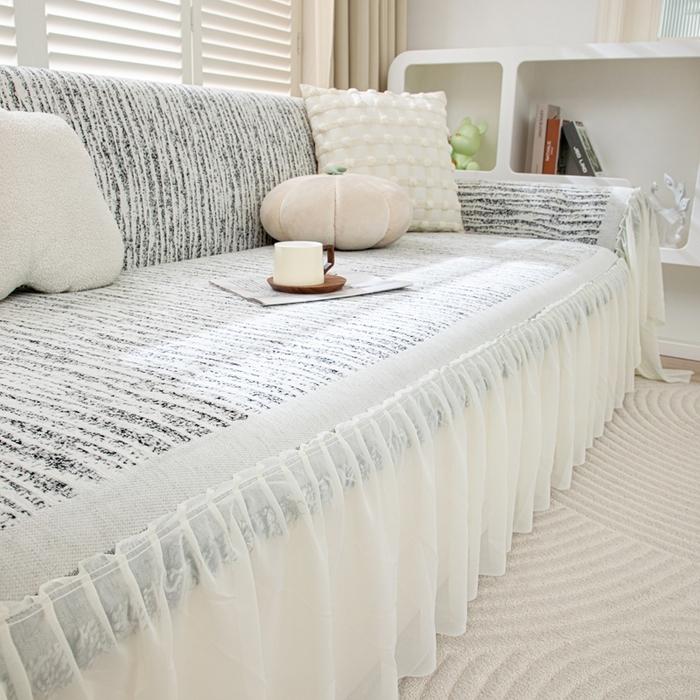 91家纺网 家纺一手货源 找家纺 沐沐家纺 2026春夏新款宛柔裙边沙发巾 宛柔裙边-黑色