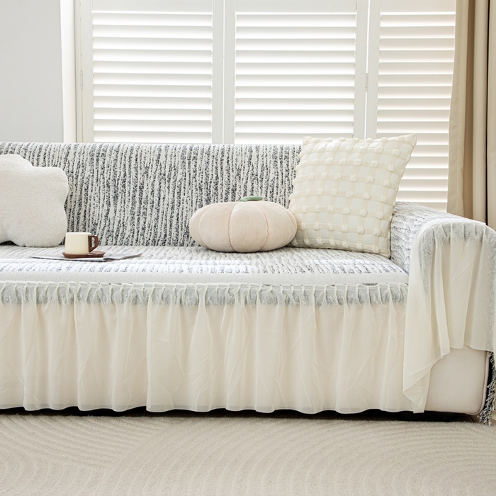 91家纺网 家纺一手货源 找家纺 沐沐家纺 2026春夏新款宛柔裙边沙发巾 宛柔裙边-黑色