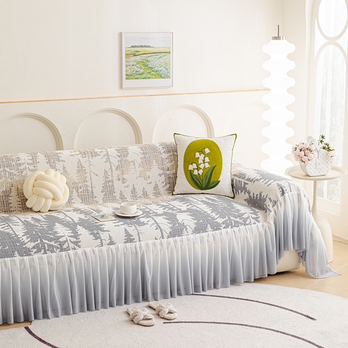 91家纺网 家纺一手货源 找家纺 沐沐家纺 2026春夏新款枝荫沙发巾 枝荫-暮云灰