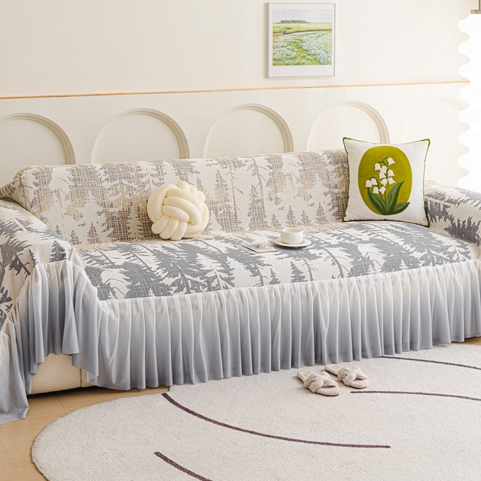 91家纺网 家纺一手货源 找家纺 沐沐家纺 2026春夏新款枝荫沙发巾 枝荫-暮云灰