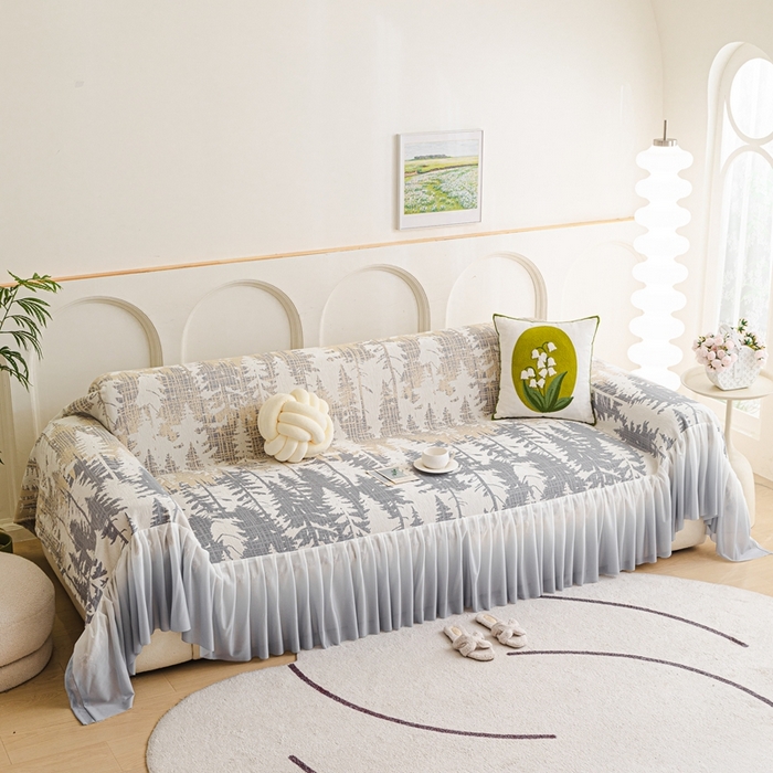 91家纺网 家纺一手货源 找家纺 沐沐家纺 2026春夏新款枝荫沙发巾 枝荫-暮云灰