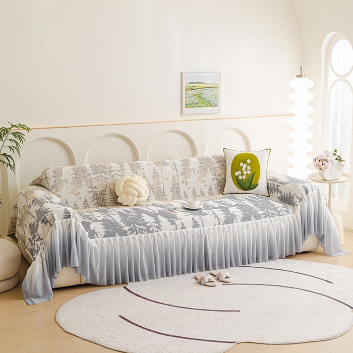 91家纺网 家纺一手货源 找家纺 沐沐家纺 2026春夏新款枝荫沙发巾 枝荫-暮云灰