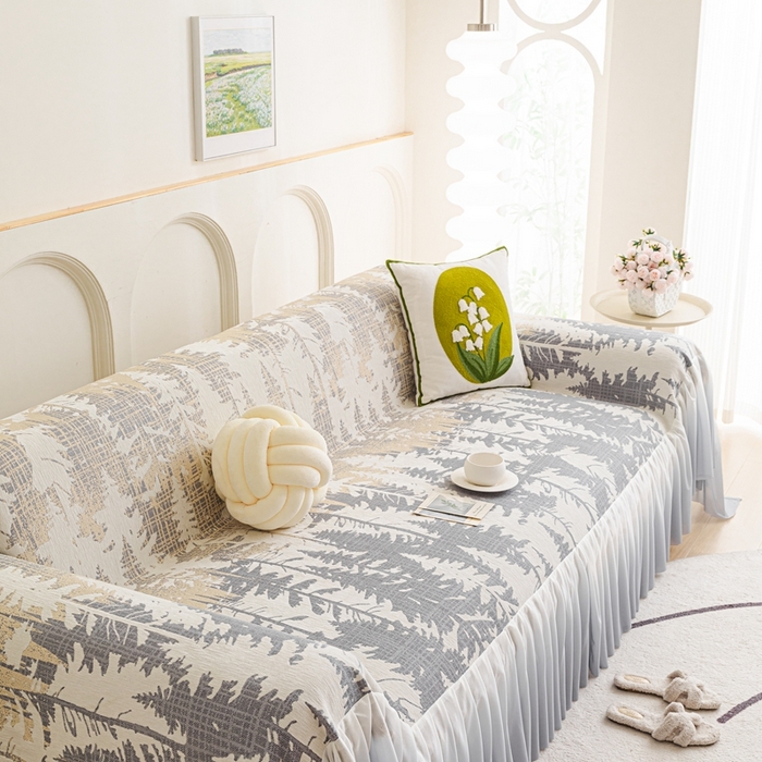 91家纺网 家纺一手货源 找家纺 沐沐家纺 2026春夏新款枝荫沙发巾 枝荫-暮云灰