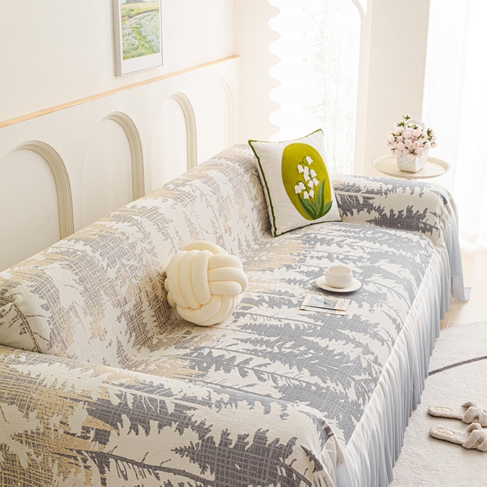 91家纺网 家纺一手货源 找家纺 沐沐家纺 2026春夏新款枝荫沙发巾 枝荫-暮云灰