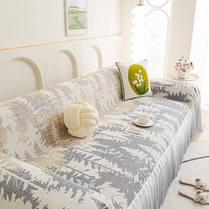 91家纺网 家纺一手货源 找家纺 沐沐家纺 2026春夏新款枝荫沙发巾 枝荫-暮云灰