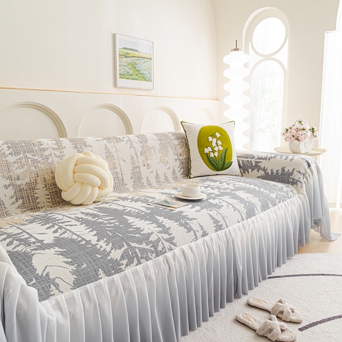 沐沐家纺 2026春夏新款枝荫沙发巾 枝荫-暮云灰