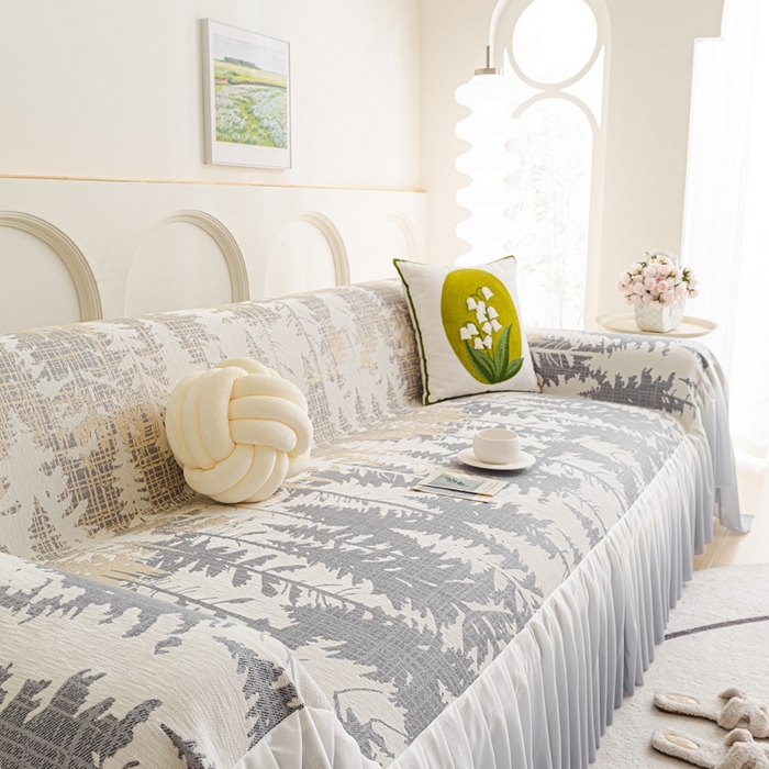 91家纺网 家纺一手货源 找家纺 沐沐家纺 2026春夏新款枝荫沙发巾 枝荫-暮云灰